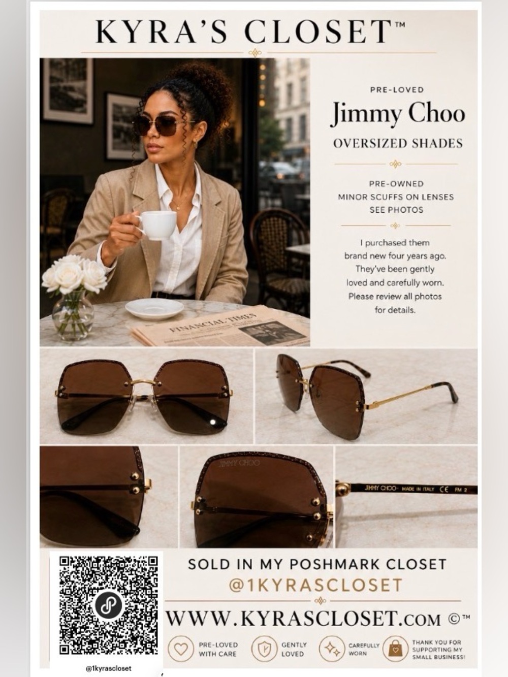 Jimmy Choo Oversized Rimless Square Sunglasses made in Italy